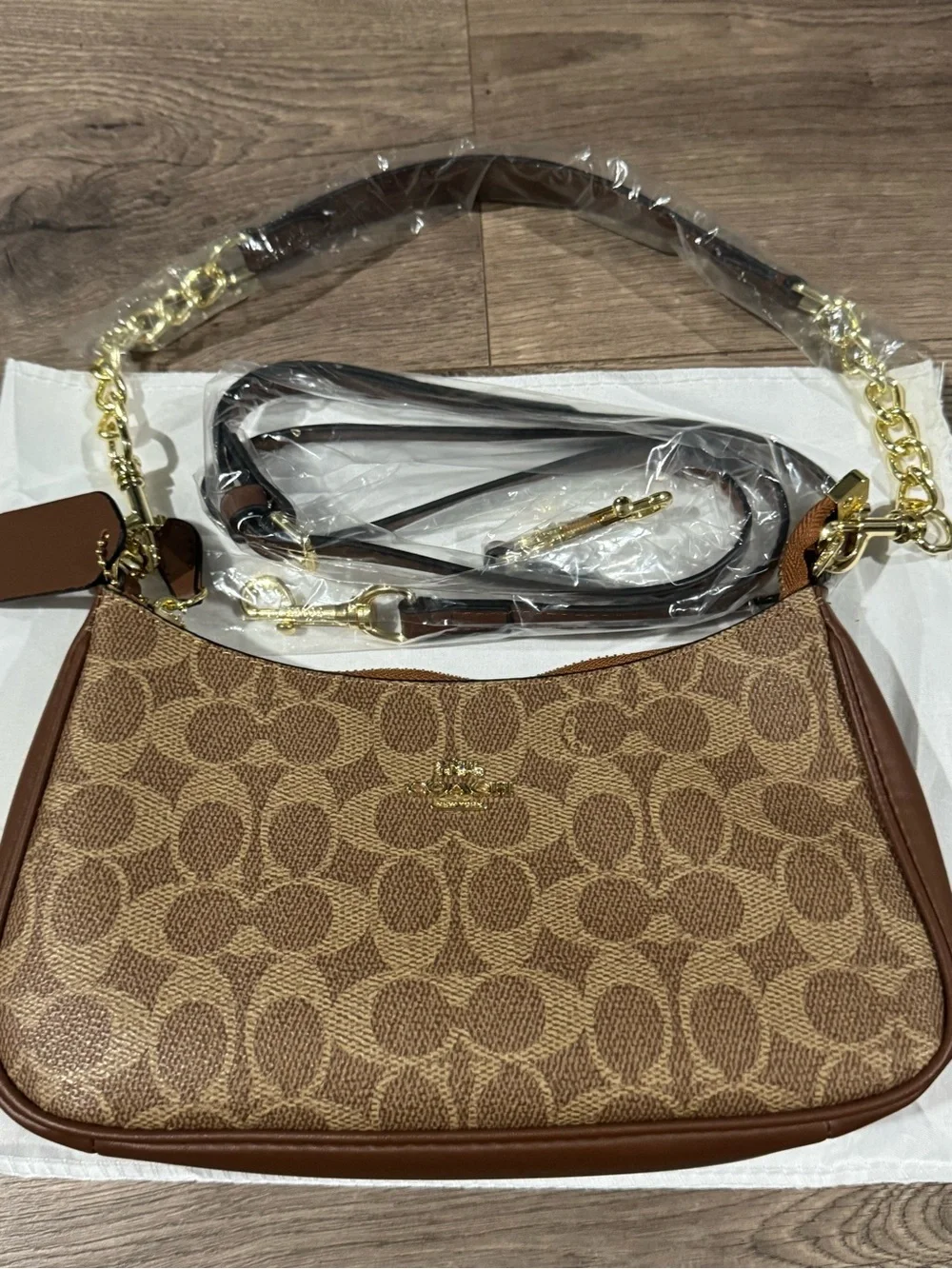 Coach Signature Canvas Shoulder Bag in Brown with Gold Hardware